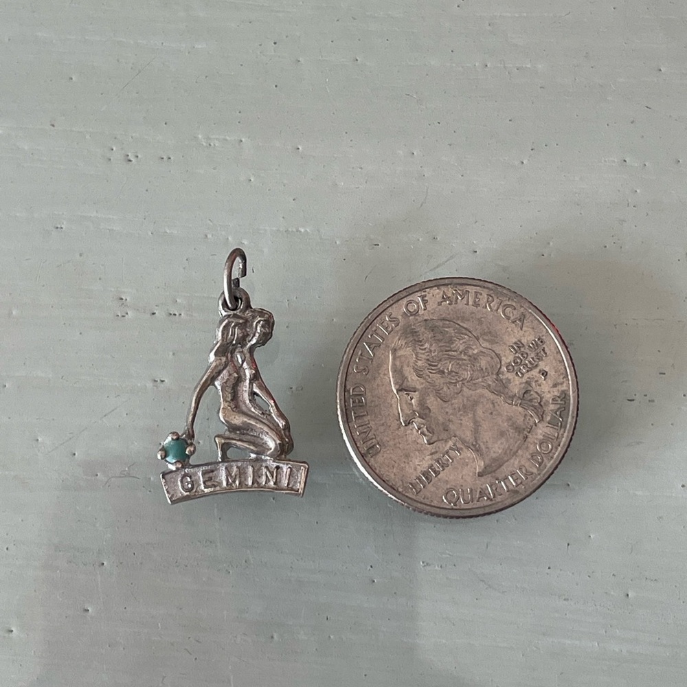Sterling Silver .925 Gemini Charm featuring Aquamarine